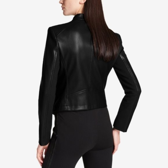 DKNY Foundations Faux-Leather Moto Jacket - Picture 2 of 4
